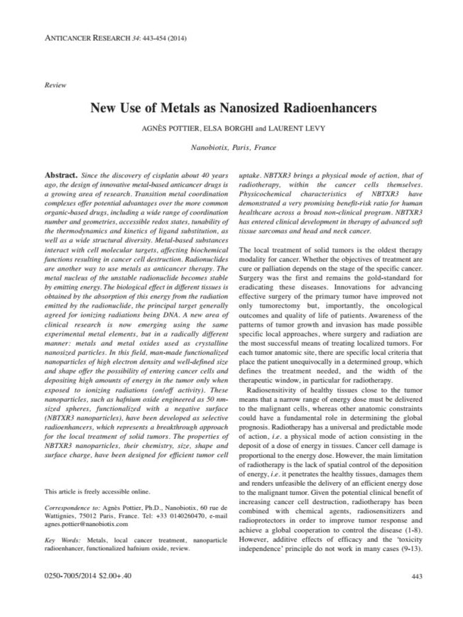 2014 – Metals as Nanosized Radioenhancers – Pottier et al.