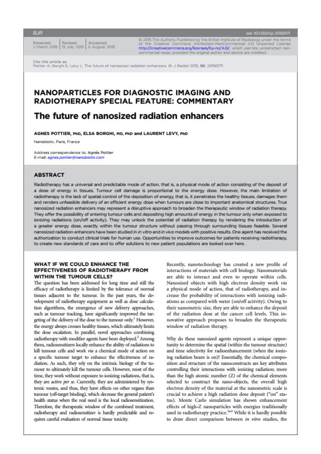 2015 – The future of nanosized radiation enhancers – Pottier et al.